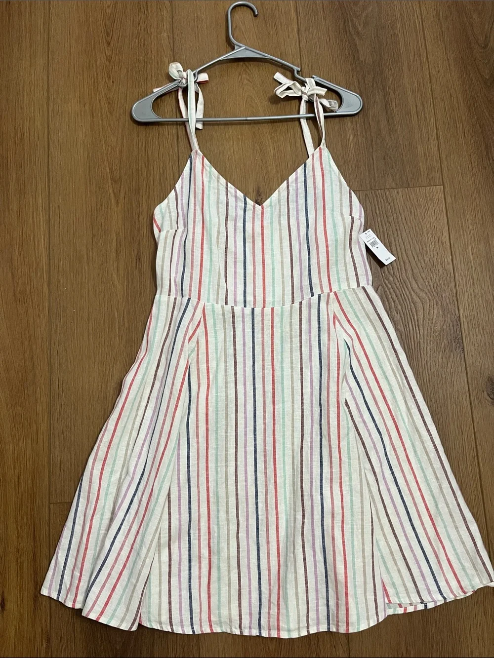 GAP Cream Linen Dress with Multicolor Vertical Stripes NWT